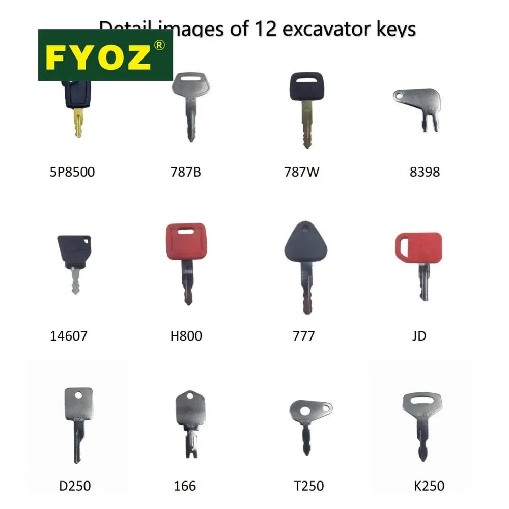 12PCS Heavy Equipment Ignition Key Set For Cat 5P8500/JCB 14607/JD/Hyster 166/Komatsu 787 Forklift/Bobcat/JLG Part