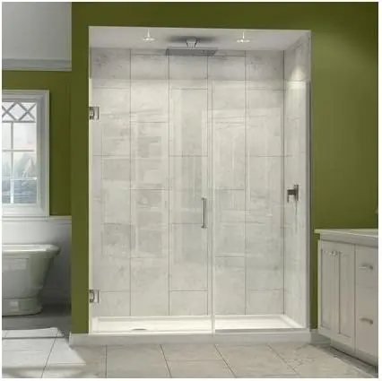 Unidoor Plus 57 1/2 - 58 in W X 72 in. H Frameless Hinged Shower Door in Brushed Nickel SHDR U-channel Provides Up To 1/2 in.