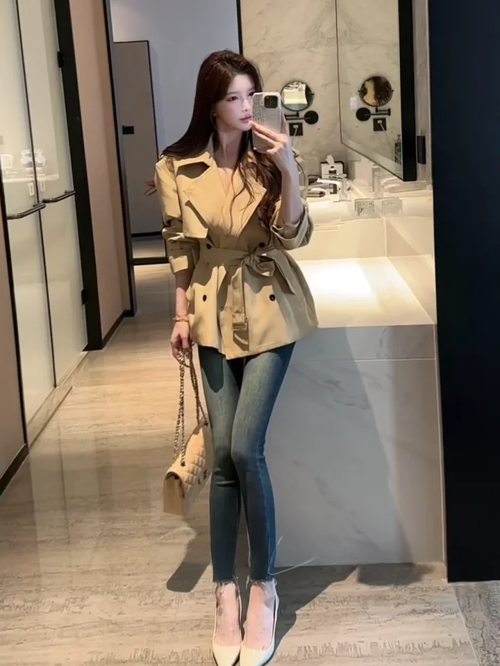 

Женские джинсы Waed Color Cusized Slim Fit с высокой талией из хлопкового стрейч-денима в стиле ретро, модные брюки, визуально удлиняющие ноги