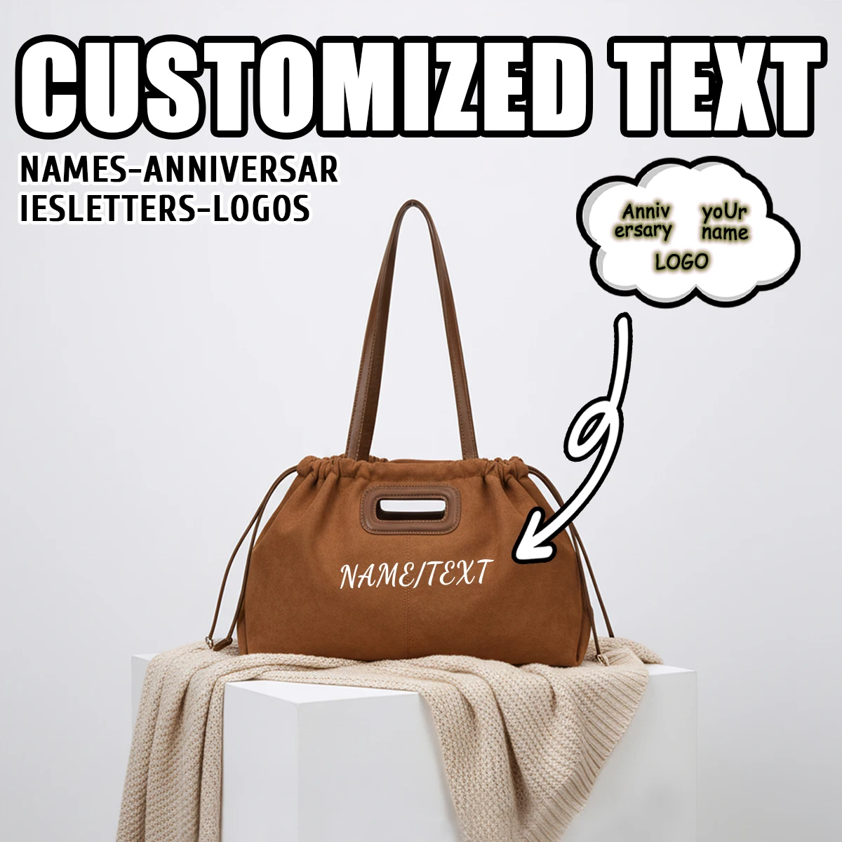 

Customized Logo New Style Morning Commute Bag Lightweight Shoulder Tote Bag forWomen Large Capacity Suede Plush Personalized DIY