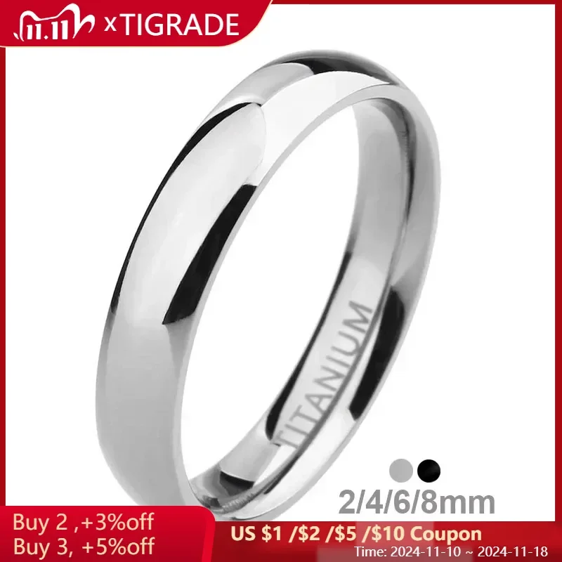 Tigrade 2/4/6/8Mm Mens Wedding Band Gepolijst Vrouwen Titanium Eenvoudige Engagement Classic Rings