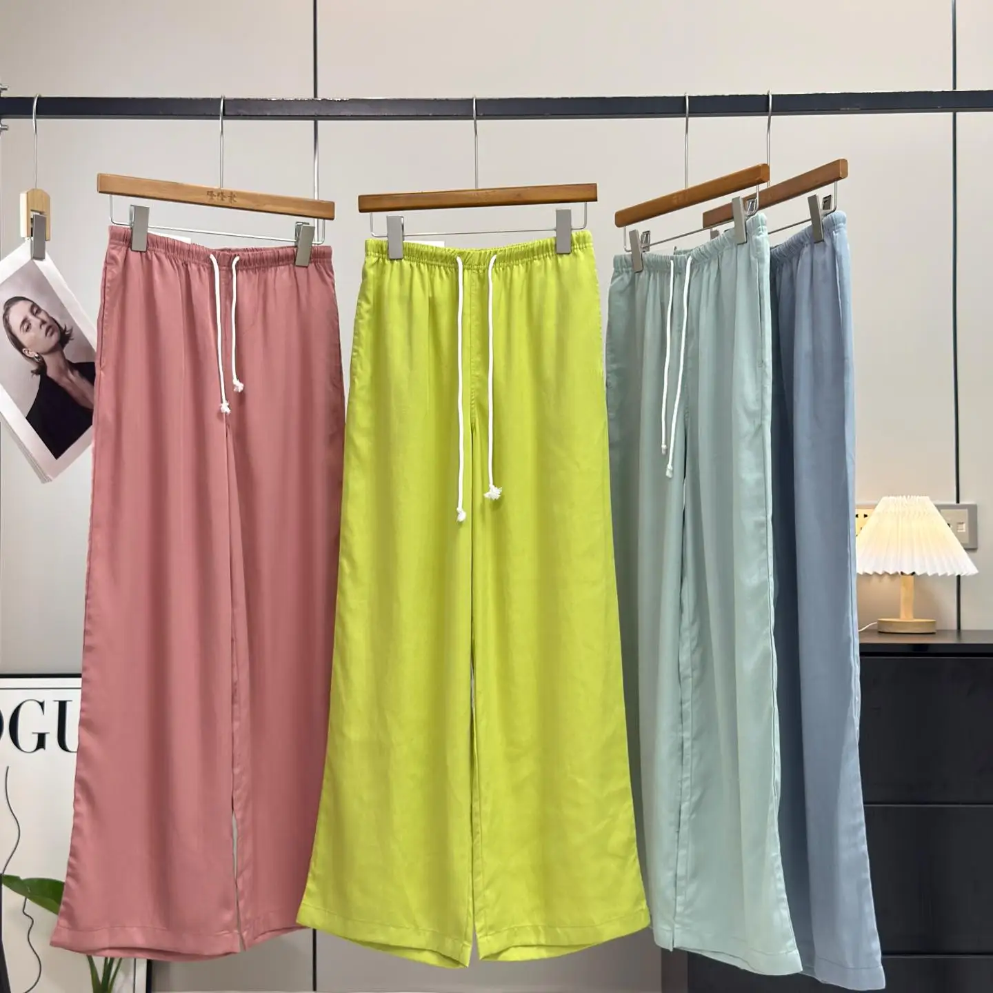 High Waist Drawstring Comfortable Breathable Lyocell Linen Dopaamine Straight Casual Pants Women Summer Loose Fit Trousers
