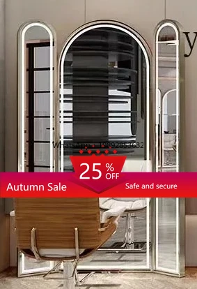 

ZZ hair salon special simple barber shop mirror table with lamp single-sided mirror three-sided hair