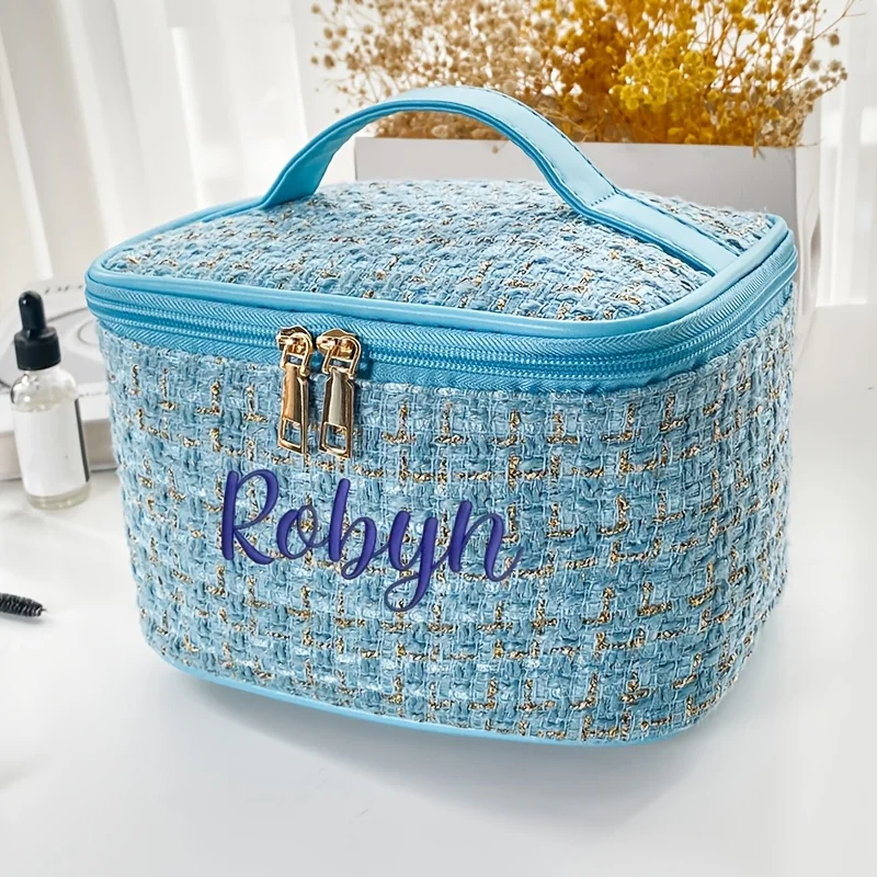 Stylish Women's Large-Capacity Makeup Bag Custom Embroidered Text Portable Toiletry Bag for Christmas Halloween Holiday Gifts