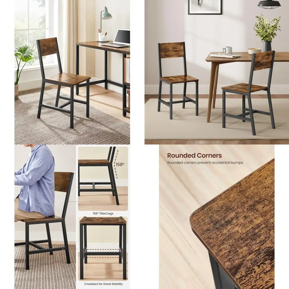 

Rustic 2-Piece Dining Chair Set: Metal Frame, Comfortable Seats, Suitable for Kitchen, Bedroom, Living Room, in Brown and Black