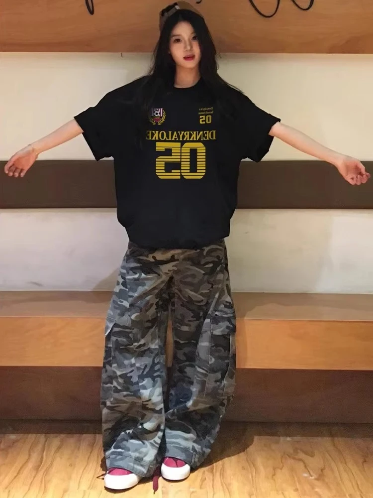 

Американский модный брендовый женский летний дизайн, свободный ленивый топ, удобный спортивный тренд для отдыха, с коротким рукавом, большие размеры