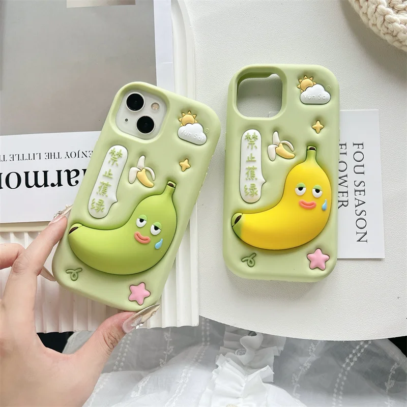 

INS Pop 3D Cartoon banana Soft Silicone Cover for iphone 15 14 Plus 12 13 Pro Max 15PM Cute Patterns case For 16 pro max kids
