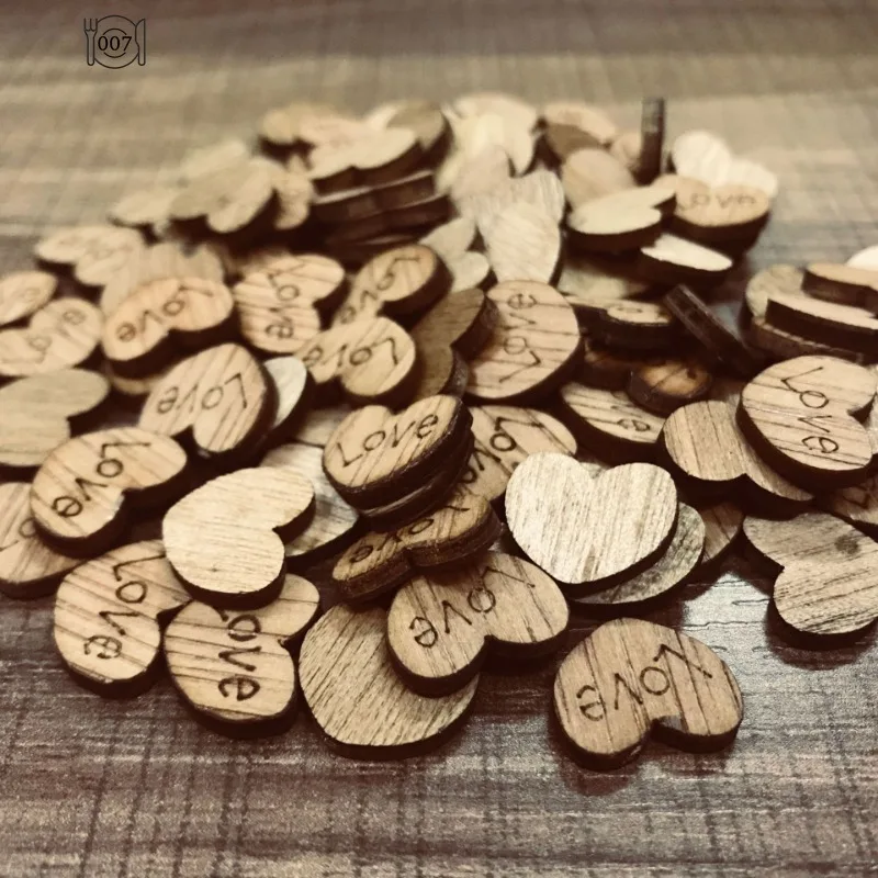 100pcs, Wooden Love Ornaments Wood Grain Love Large Mahogany Buttons Without Button Holes