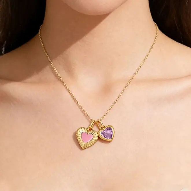 

2026 Popular 925 Sterling Silver Exquisite Double-Heart Golden Necklace High Quality For Women Birthday Graduation Jewelry Gifts
