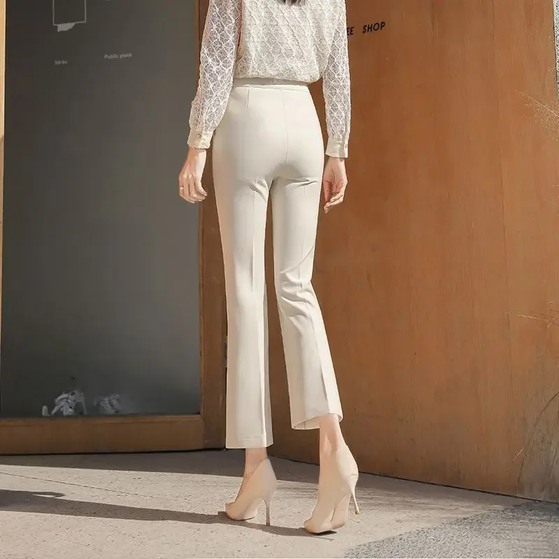 Women's Spring Autumn Solid Color Button Zipper Pockets for Fashionable Casual Formal Flare Trouser Suits All-match Pants