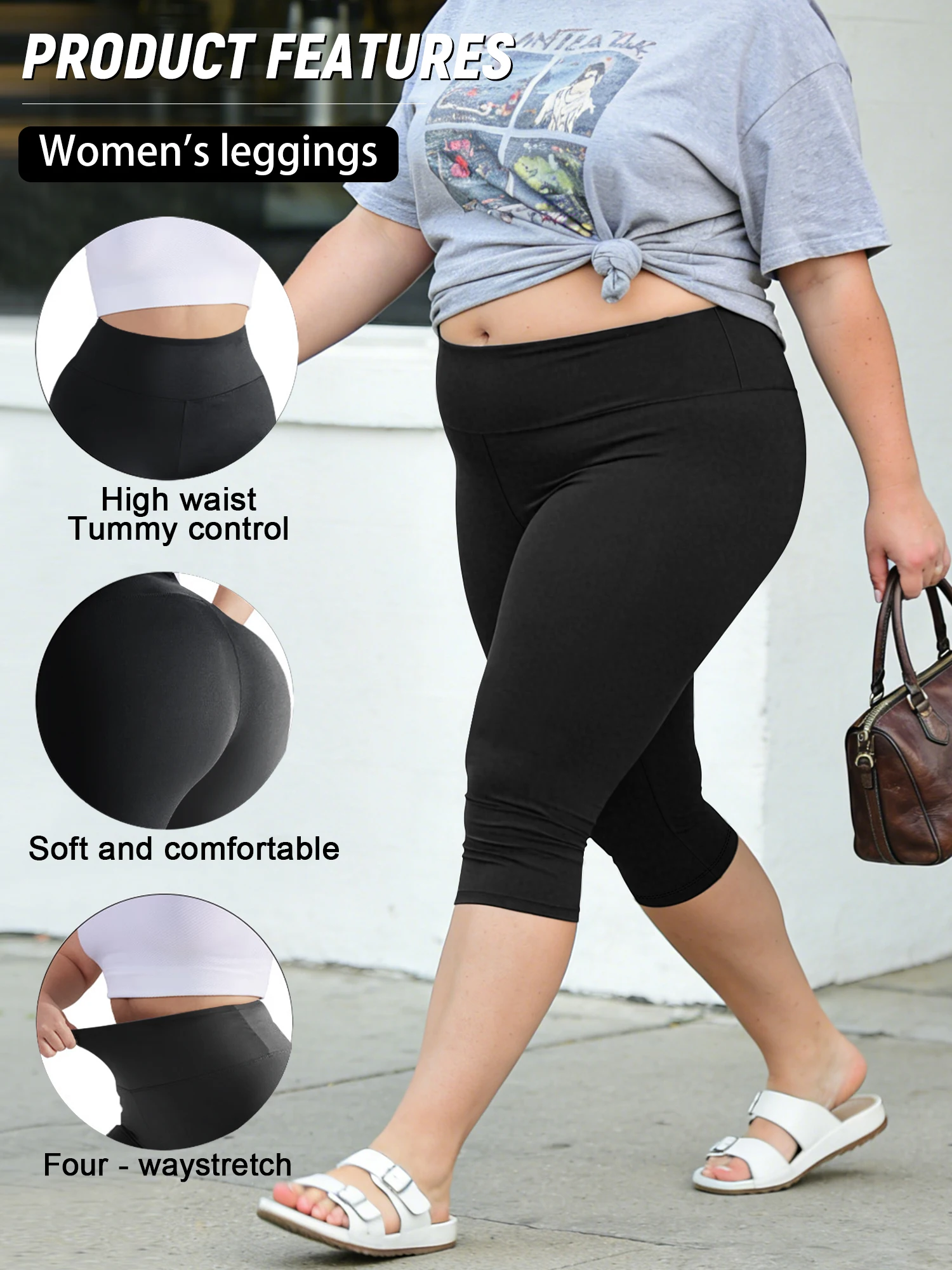 

Women's Plus Size Capri Leggings High Waist Tummy Control, Stretchy Yoga Workout Pants (0XL-5X) - Spandex Elastic Fit