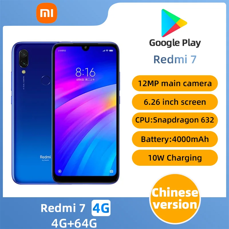 xiaomi Redmi 7 Android 4G Unlocked 6.26 inch 4GB RAM 64GB ROM All Colours in Good Condition Original Cell phone