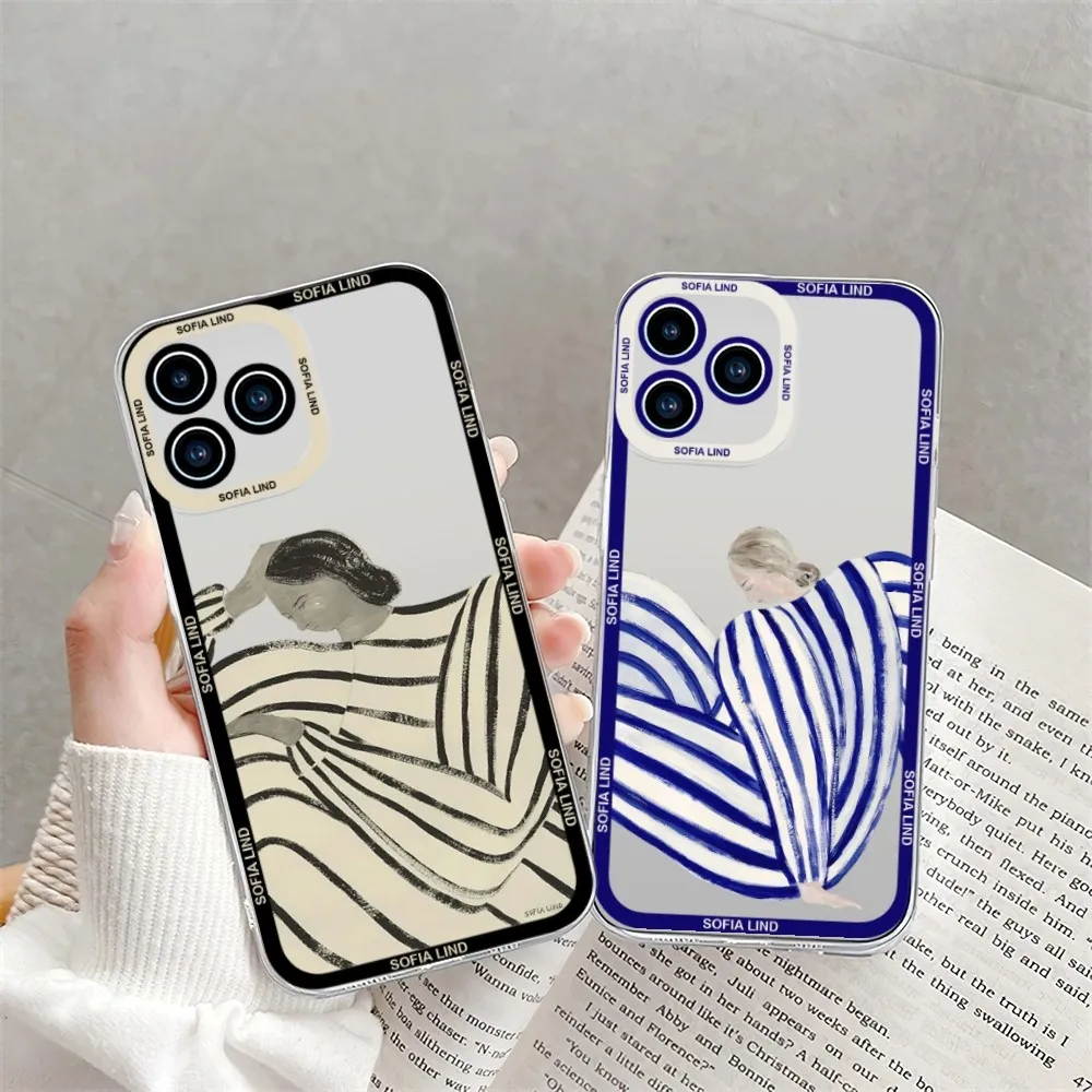 Sofia Lind Body Line Modern Phone Case For iPhone 11 12 Mini 13 14 15Pro Max Transparent Shell