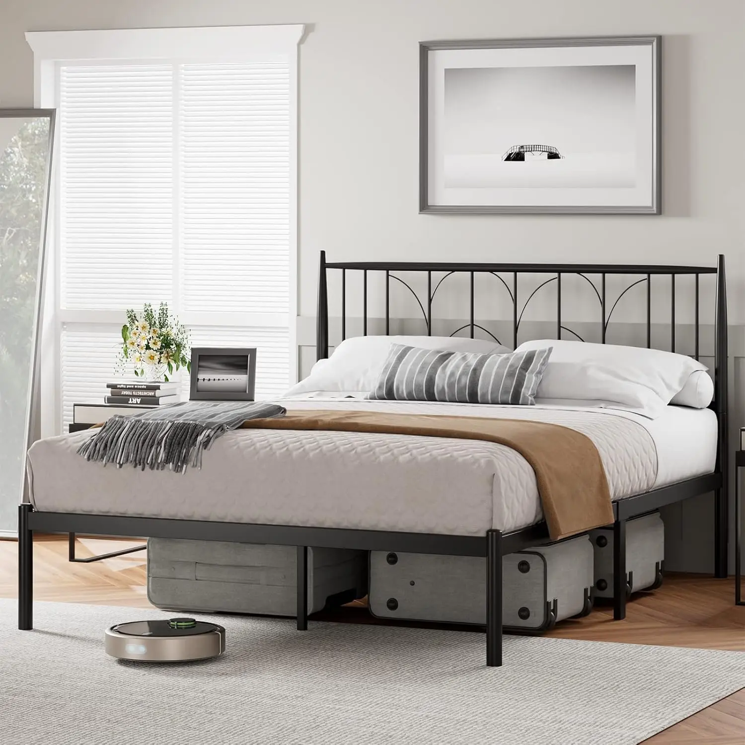

Senfot Full Bed Frame Full Size Platform Bed Frame with Headboard Heavy Duty Metal Slat Support, Mattress Foundation Noise Free