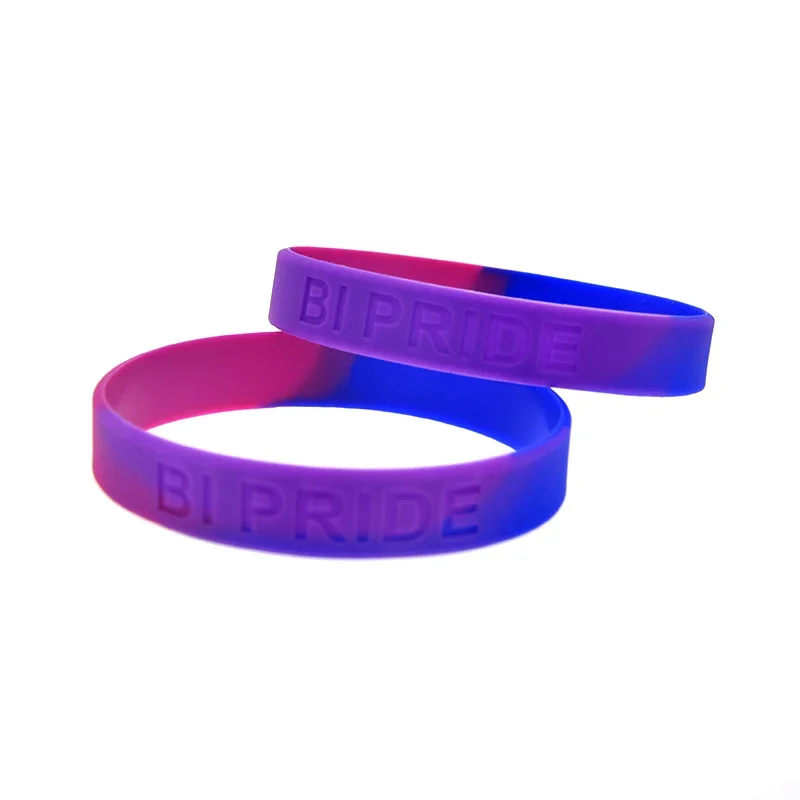 50 Pcs Pink Purple and Blue Subsection Color Pride Silicone Bracelet Adult Size