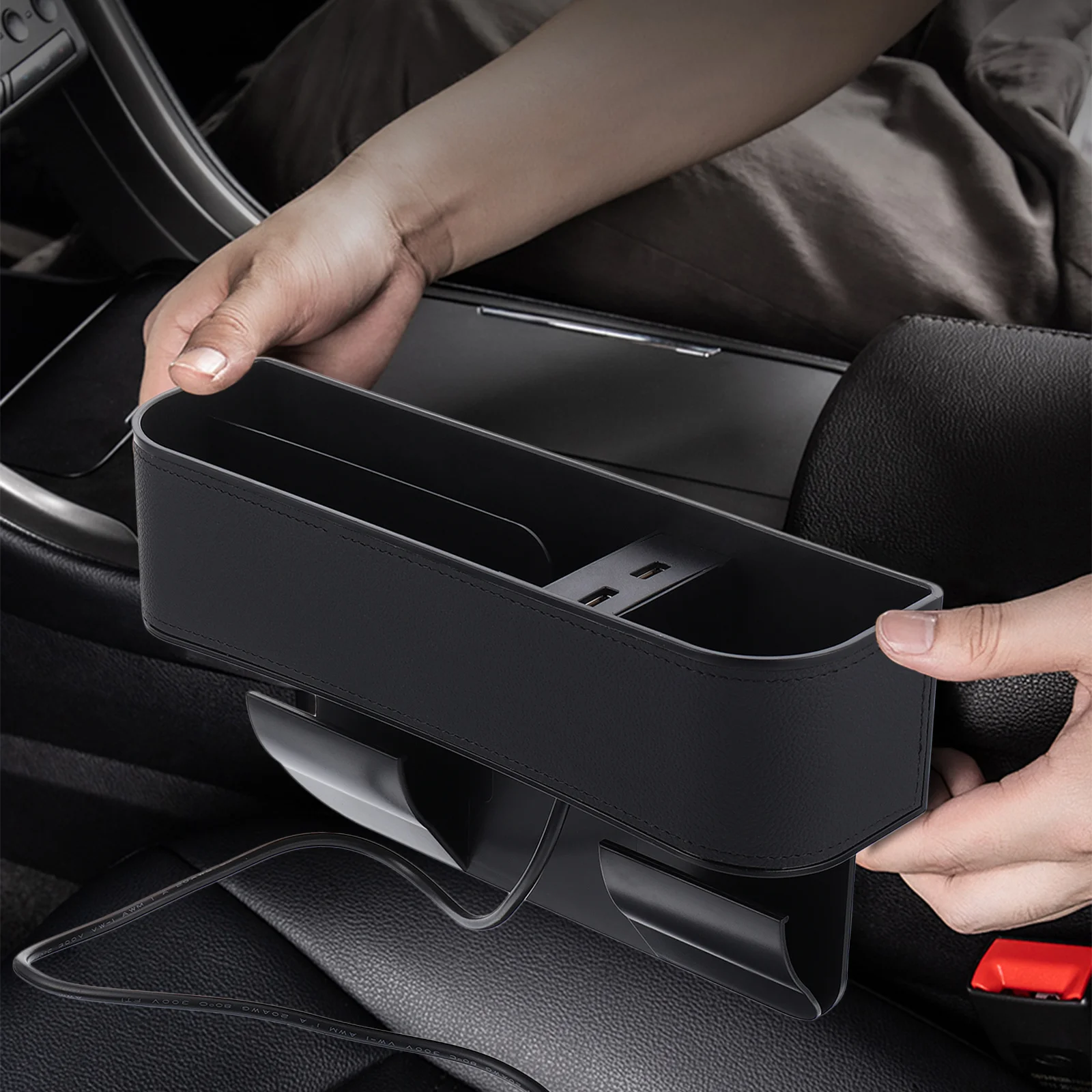 

Seat Gap Storage Box Abs Material Dual Usb Ports For Phone Wallet Keys Sunglasses Usb Car Seat Organizer Car Interior