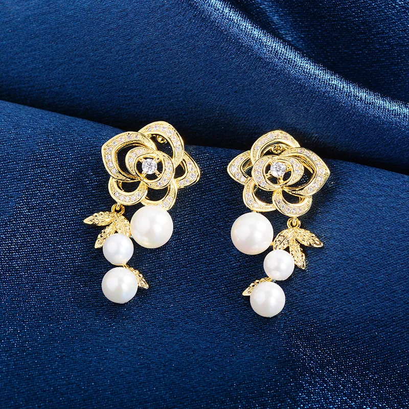 

Camellia Earrings Fashion Design Sense Imitation Pearl Earrings Women's Light Luxury Earrings High Sense Korean Version