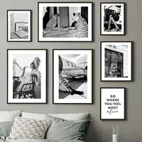 A4 9x13cm 5x7 Photo Frame With Canvas Painting Black White Luxury Fashion Woman Leopard Wine Wall Art Combination Photo Frame