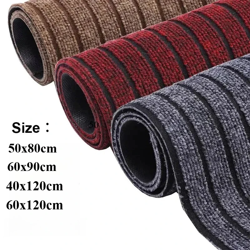 Nordic Style Double Striped Door Mat PVC Anti Slip Back Dust Trapping Entrance Mat Wear Outdoor Doormat for Home Hotel Corridor