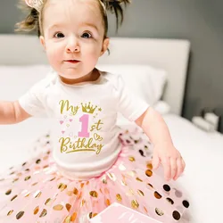 My 1st Birthday Baby Girl Birthday Cake Smash Outfit Toddler Girl First Birthday Romper Tutu Skirt One Year Old Gifts