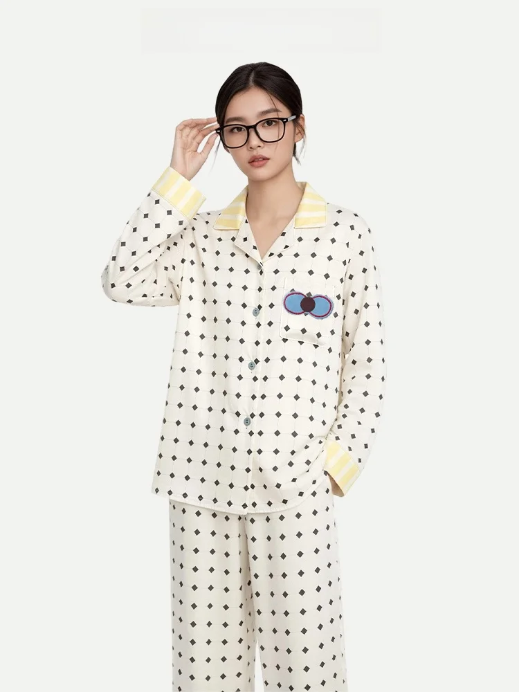 

PinkBread Cool Diamond Ladies Silk Long Sleeve Sleepwear Spring Summer Cool Feeling Outdoor Wearable Home Clothes