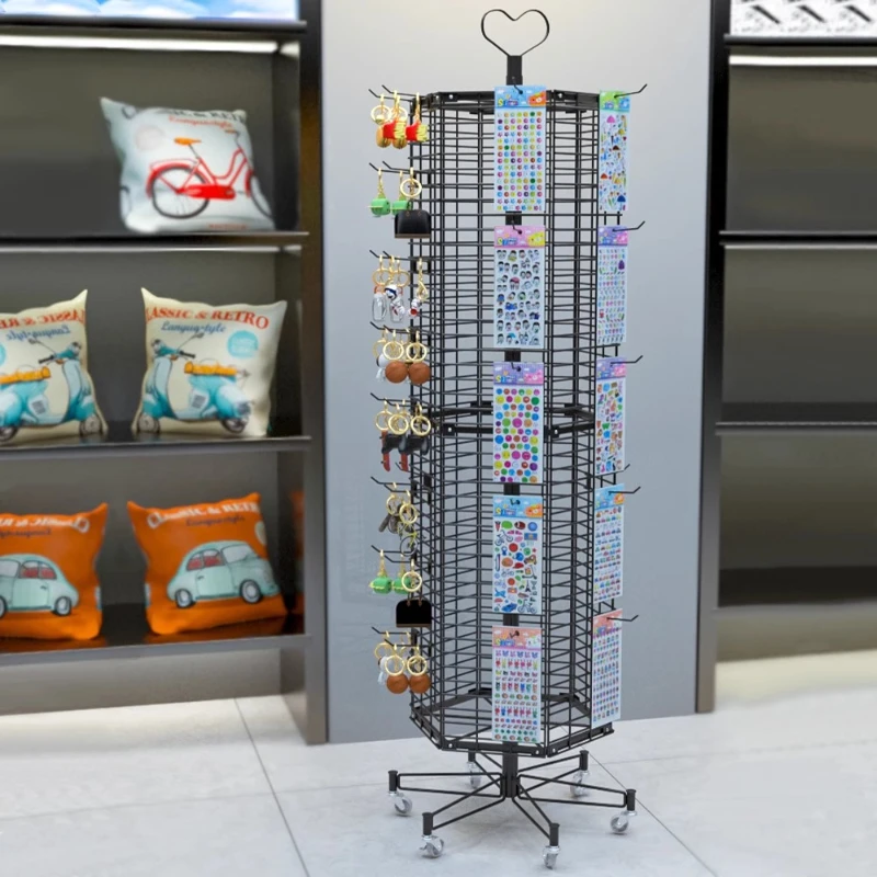 

Напольный магазин канцелярских товаров, аксессуары для игрушек, брелок, держатель для наклеек, шестиугольная вращающаяся рамка, сетчатая полка