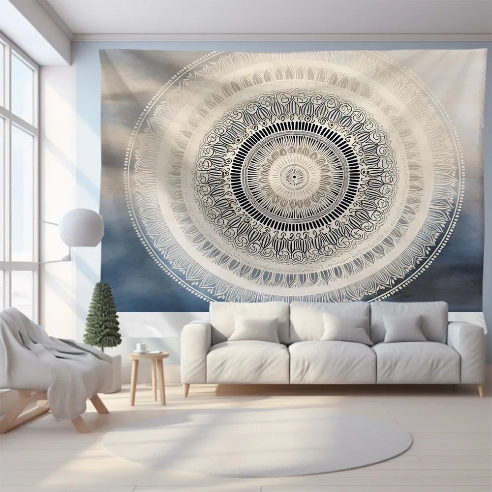 سلسلة Mie White Mandala المفروشات البوليستر المطبوعة الرقمية لغرف المعيشة وغرف النوم وديكور غرفة معلق على الحائط جمالي #4