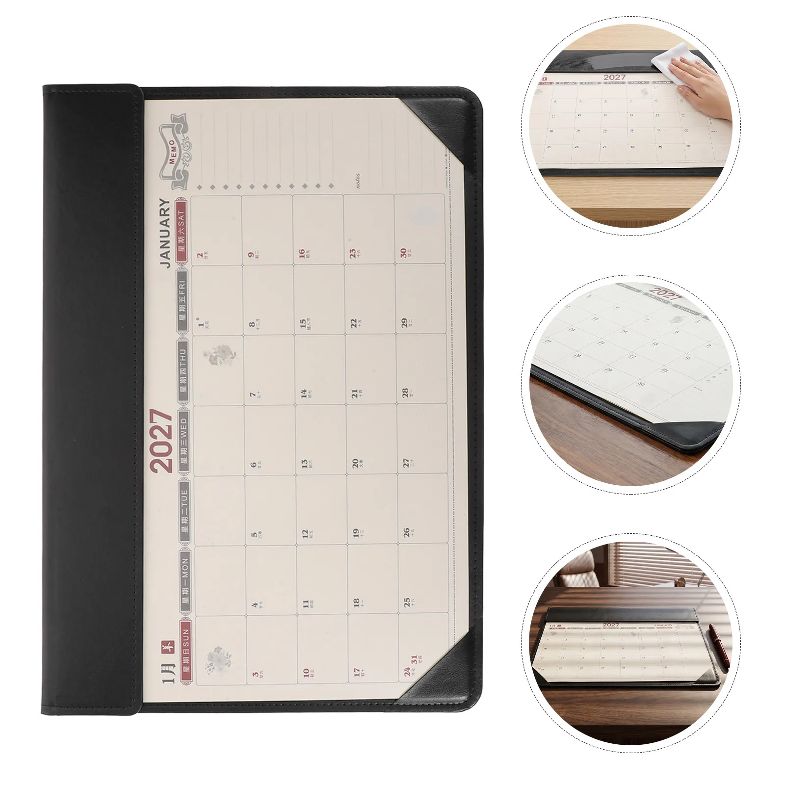 Large Office Desk Blotter Calendar 2027 PU Computer Pad Monthly Grid Desk Mat School Study Organizer Desktop Calendar