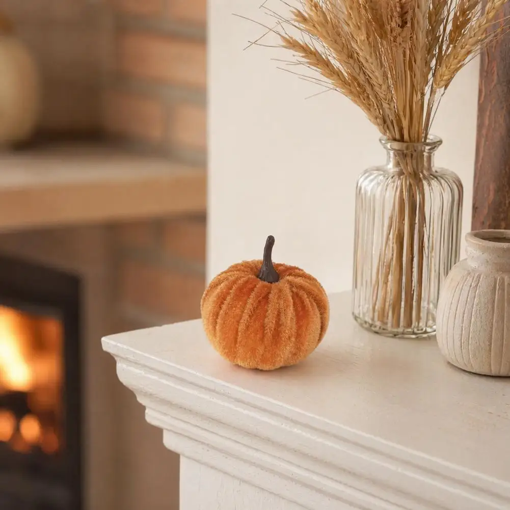 20 PCS Velvet Pumpkin Ornaments Artificial Fall Decor for Thanksgiving Halloween Table Shelf Mantel Farmhouse Centerpiece