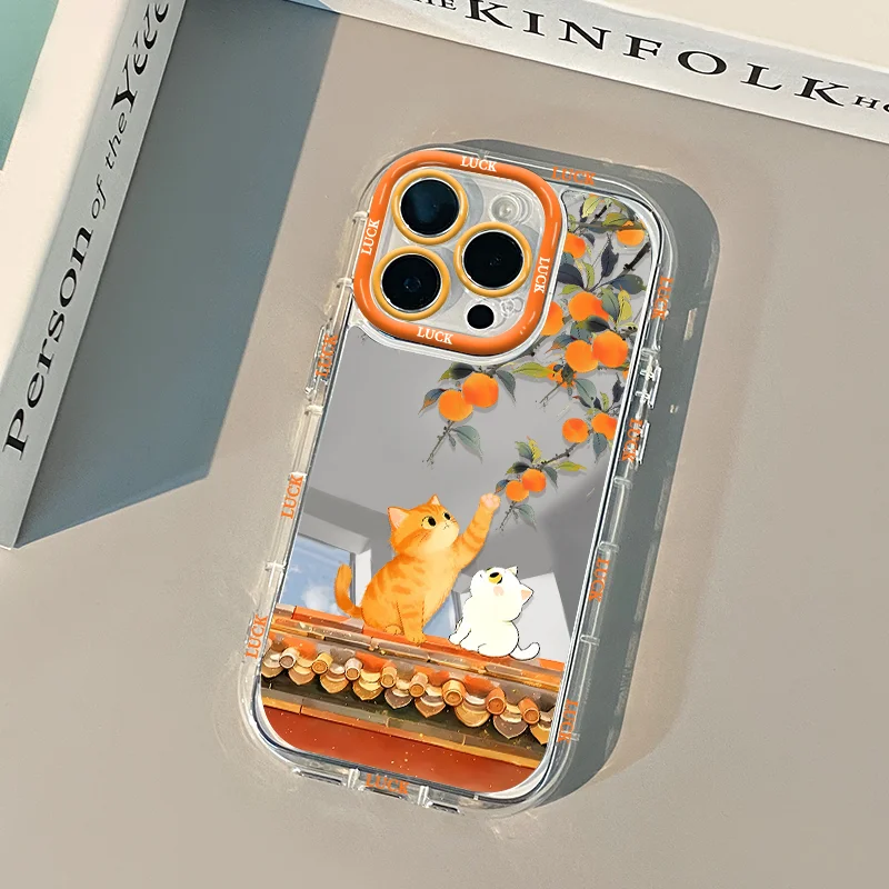 Thick Autumn Flavor Persimmon Orange Cat Phone Case For iPhone 17 AIR 16 15 14 13 12 11 XR PRO XS MAX 7 8 PLUS Anti Drop Cover view 2
