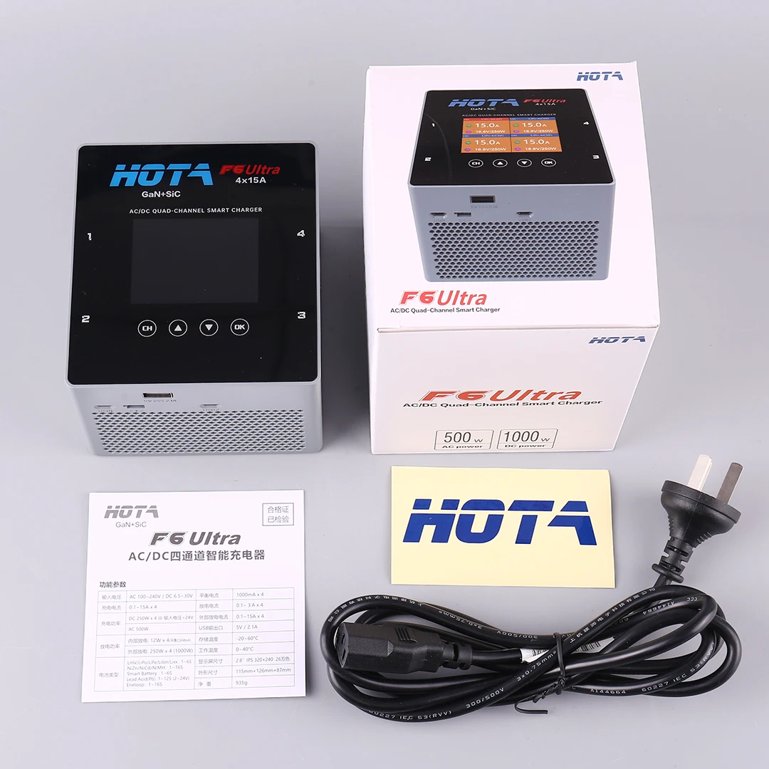 

HOTA F6 Ультра интеллектуальное сбалансированное зарядное устройство, двухрежимный, 4-канальный источник питания, высокая мощность 1000 Вт для электроники