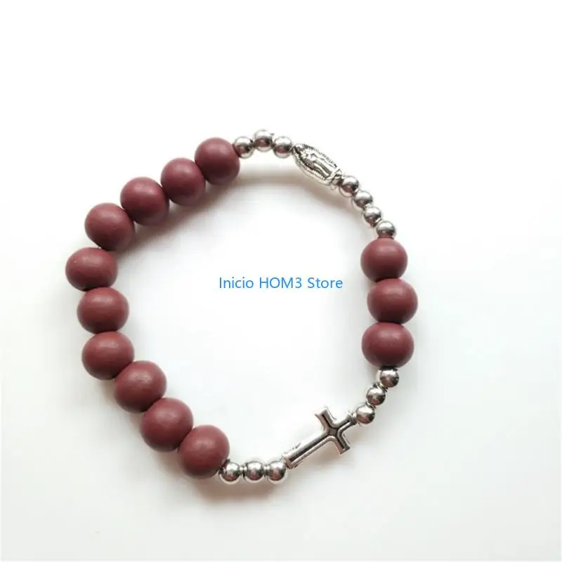 A5YD الكاثوليكية الصليب الأصابع عتيقة معمودية المسبحة السوار للمعمودية للمعمودية