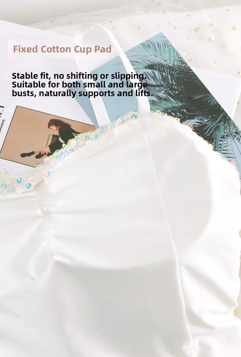 Glänzendes Pailletten-Tanktop mit hoher Elastizität, rückenfreies, kurzes Unterhemd, feste Wickel-Brustunterlage, Basic-Top – Detail 14