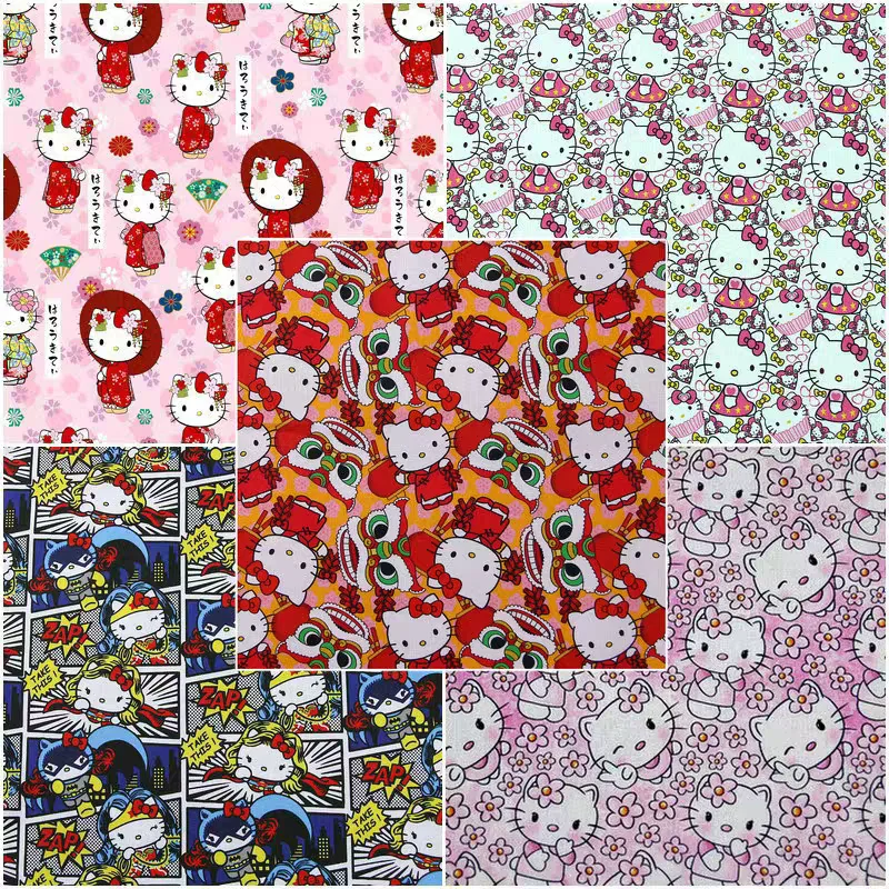 45X140cm Hello Kitty Kuromi My Melody 100 Cotton Fabric By Half Yard, Sanrio Fabric For Sewing Children Dress Clothes Decoration