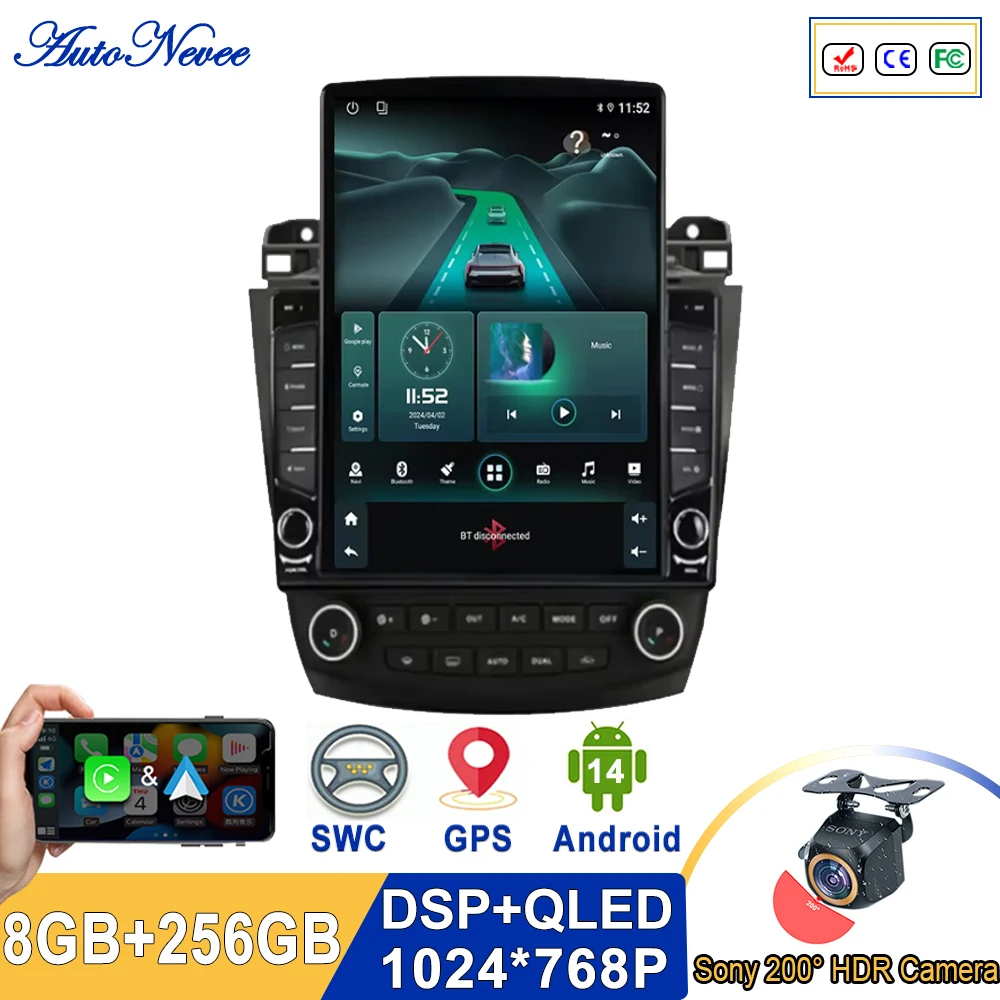 Pantalla de 9,7 pulgadas Android 14 para Honda Accord 7 2003 - 2007 Radio DVD para coche Carplay 4G reproductor Multimedia navegación No 2din DVD
