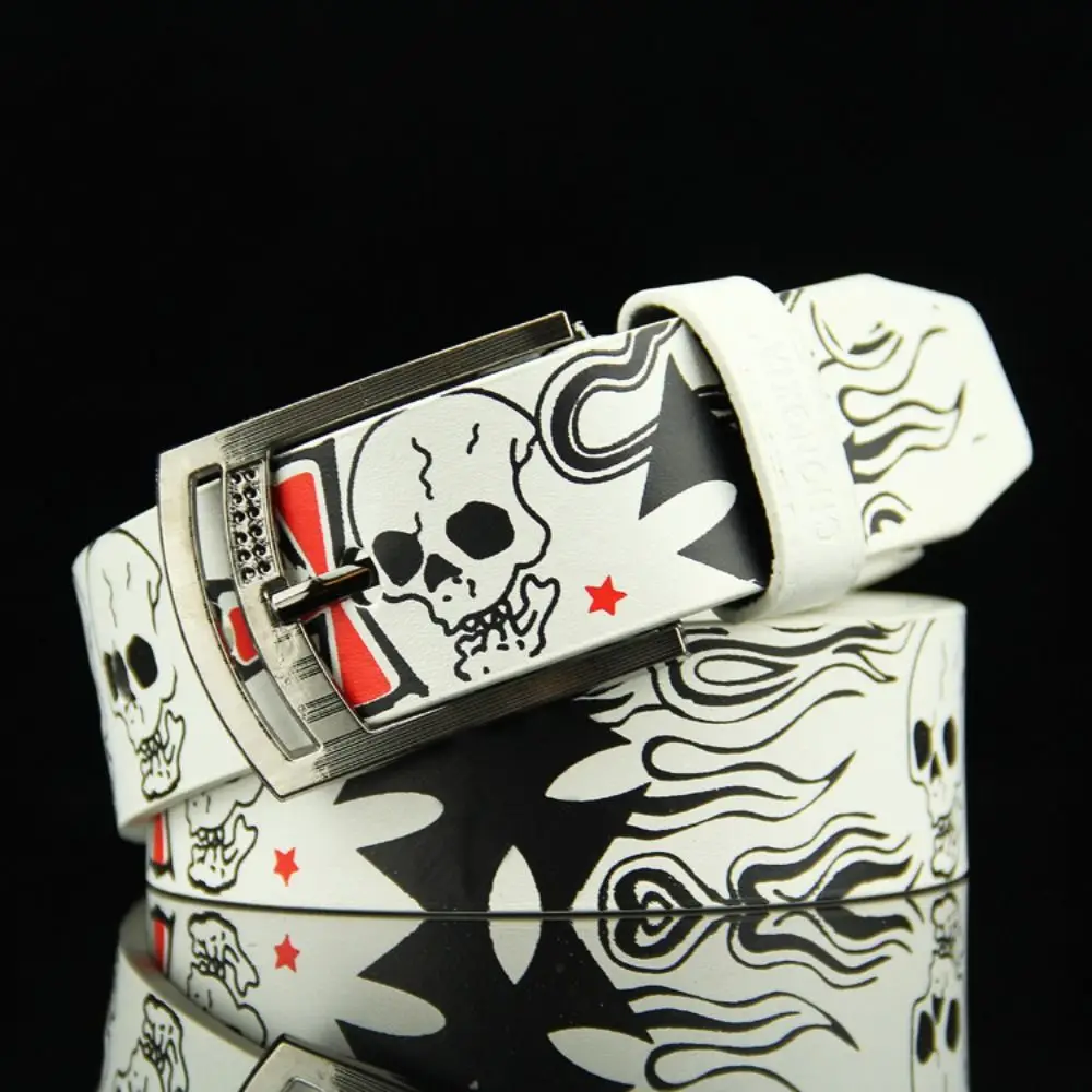 

Y2K Punk Style For Women Skull Skeleton Pattern Female Waistband Casual Belt Accessories PU leather Belt Korean Waist Strap