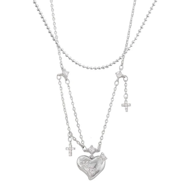 Collar de amor de doble capa de Plata de Ley 925, Gargantilla con colgante geométrico Simple, regalo de cumpleaños, joyería fina para mujer, nuevo