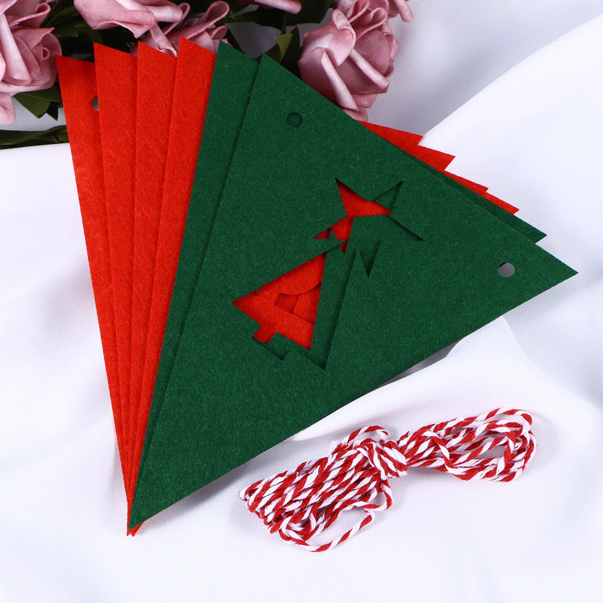 

6 Noel Flags Fabric Christmas Banners Garland 2 Tree Shape Xmas Party Decorations for Home Garden Patio Christmas Banners