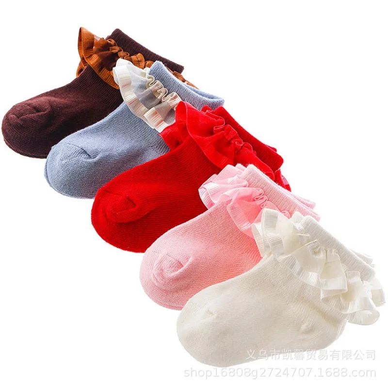 2024 New Spring and Autumn Children\'s Baby Cold Warm Lace Lace Festive Full Moon Socks