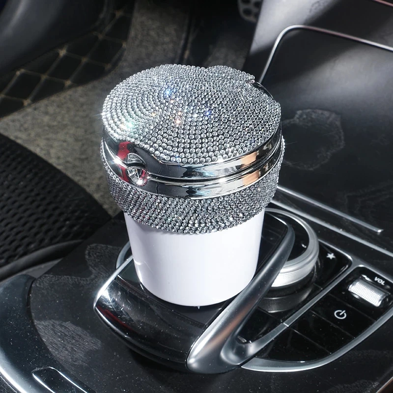 Car Ashtray With LED Light Diamond Cigar Cigarette Ash Tray Smoke Cup Holder Storage Cup Car Accessories Interior for Women