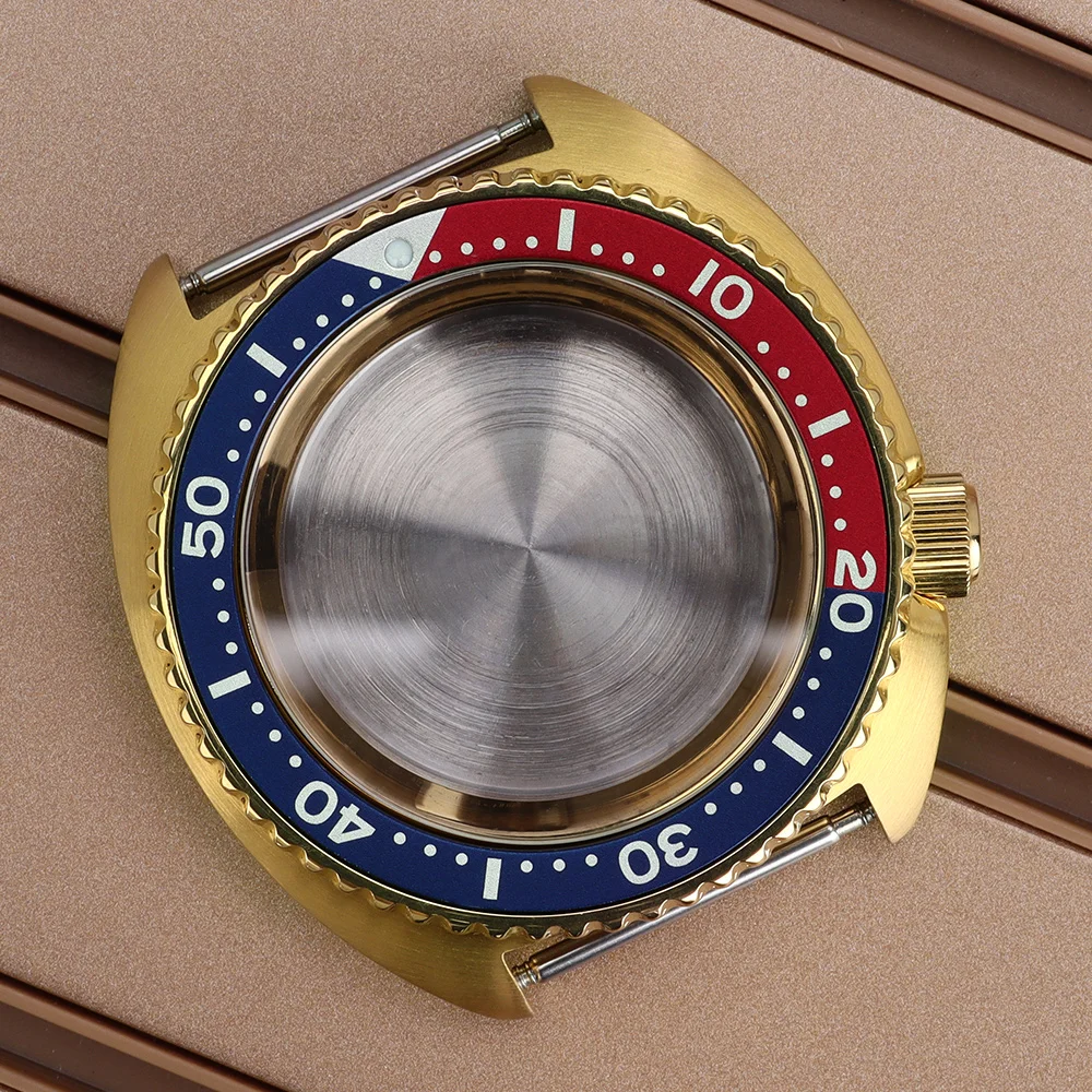PVD Gold 45mm Luxury Watch Case With Chapter Ring For Turtle Abalone Seiko NH38 NH35 NH36/34 4R36 Movement Sapphire Glass 10ATM