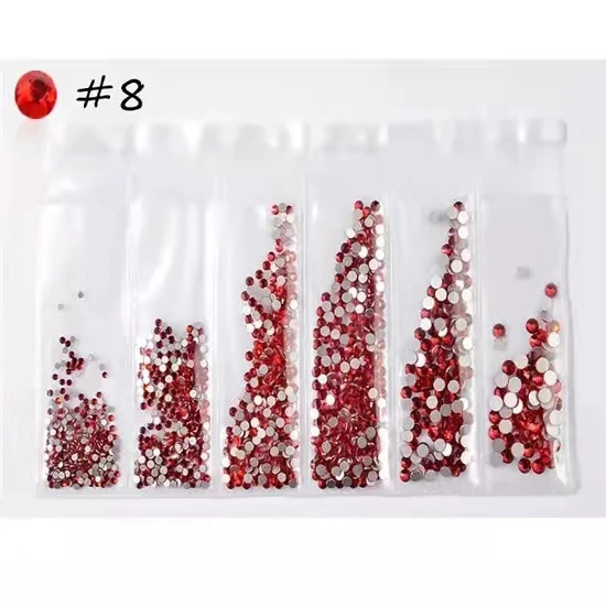 

ss3-ss10 Mix Size Super Glitter Red Non HotFix Flat Back Glass Nail Art Rhinestones Scrapbook Cloth Bag Dress Decor