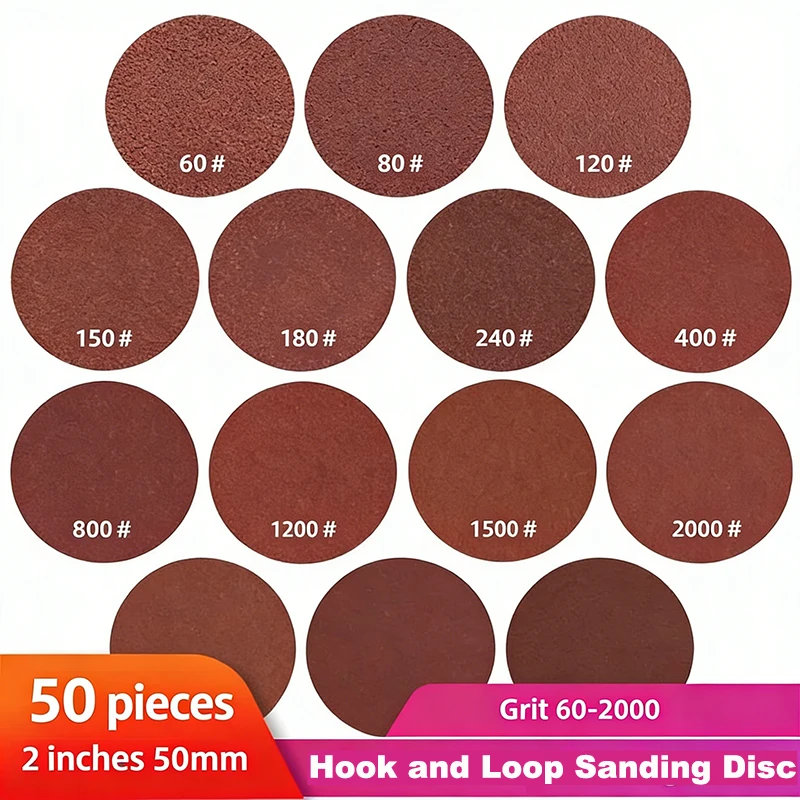 2 Zoll 50mm Schleifscheiben, runde Form, Schleifpapier 60-2000 Körnung, Klettverschluss, Schleifpapier, Schleifwerkzeug zum Polieren von Holz