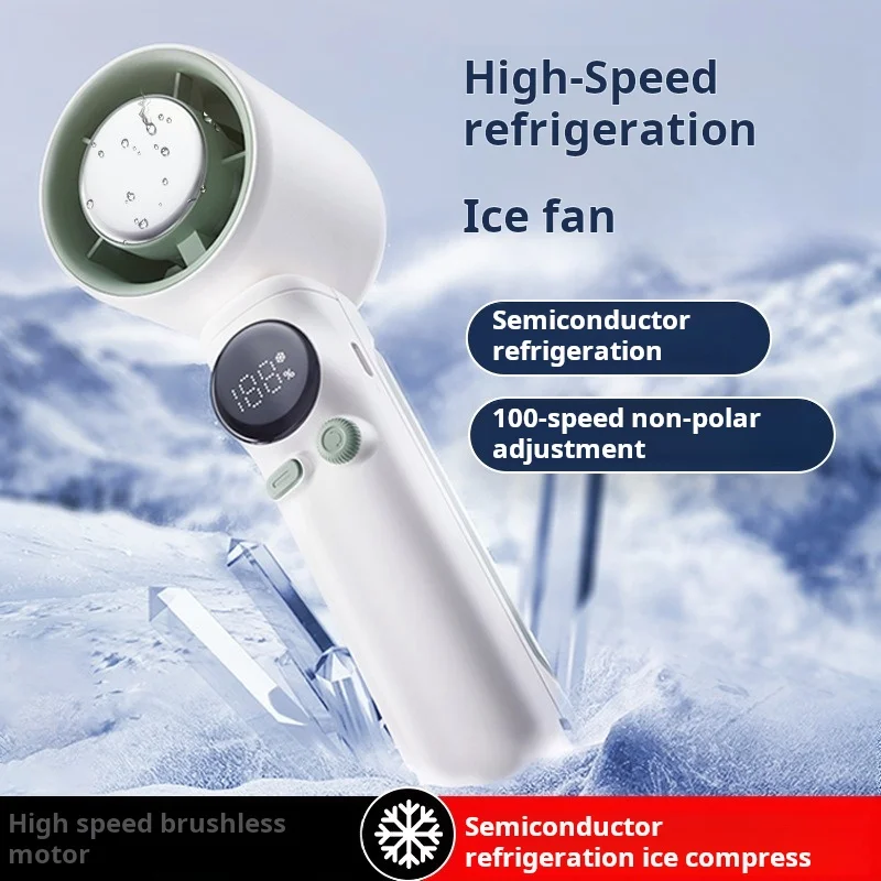 100-Speed High-Speed Handheld Fan with Stepless Wind Adjustment 4000mAh Battery Fast Cooling with Ice Pack LED Battery Indicator