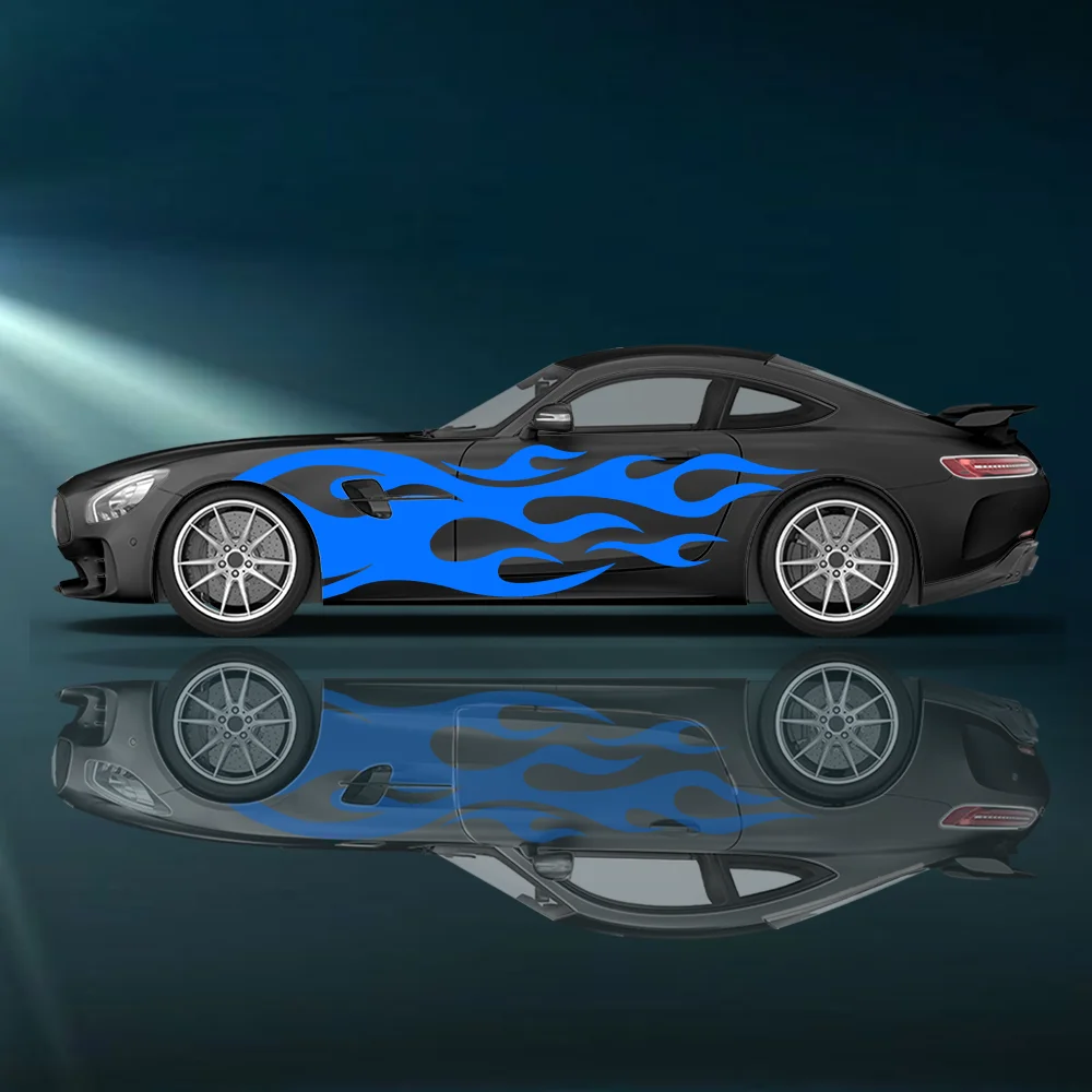 

Синий пламя линии узор боковая наклейка автомобиля виниловая самоклеящаяся бумага автоспорт краска наклейка подходит для украшения автомобиля грузовика внедорожника