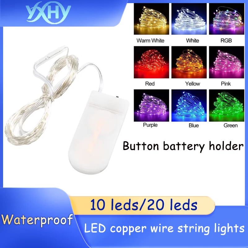 

1pcs Waterproof button LED copper wire string lights, cake bouquet gift box decorative light strip, small fairy lights with buil