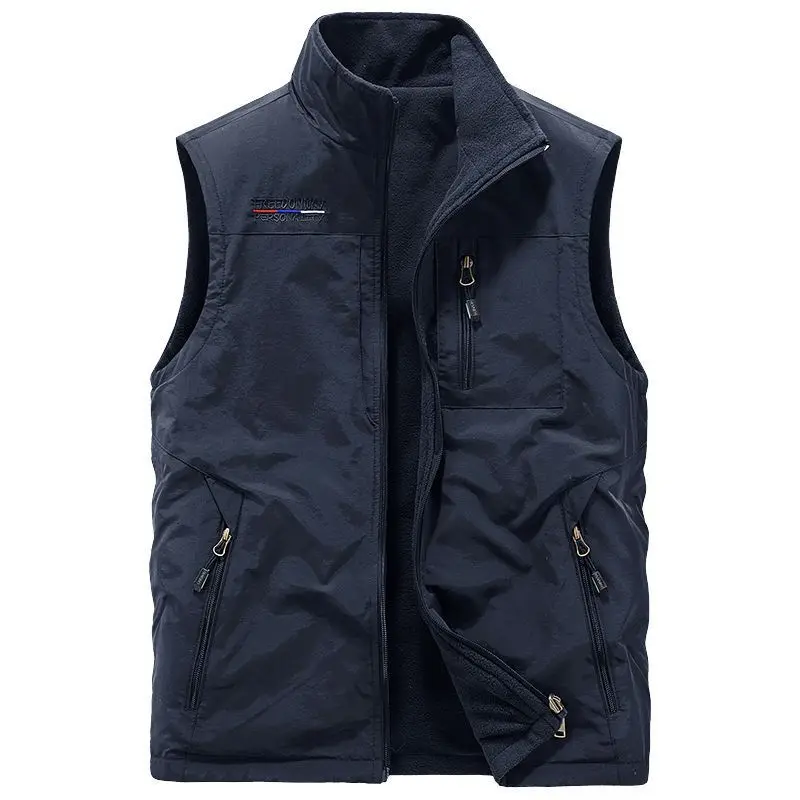 

Men Winter Outdoor Waistcoats Climbing Vests Jackets Multi-pocket Two Sided Wear Vests Men Fleece Breathable Vests Coats 5XL