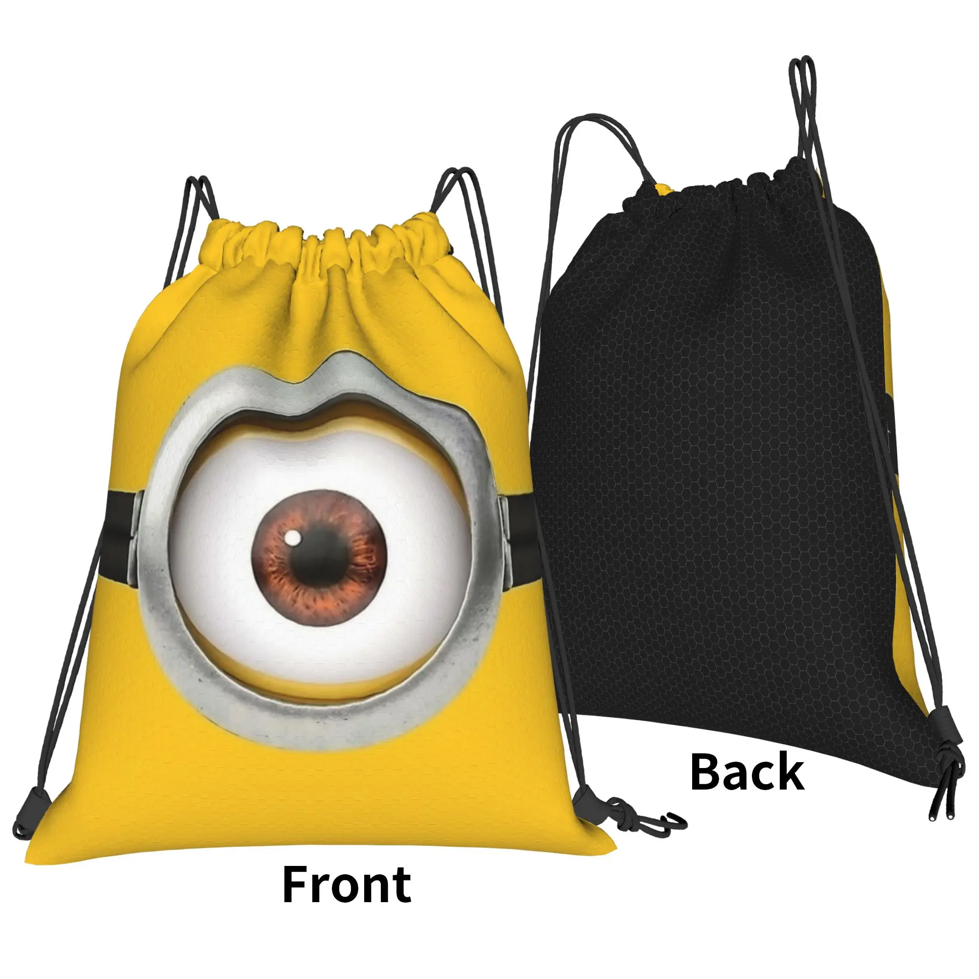 M-Minions-s Style Eye Cartoon Drawstring Backpack Sports Gym Sackpack Water Resistant  String Bag for Yoga
