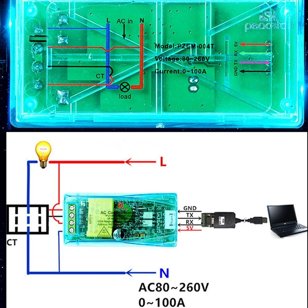 100A PZEM-004T 3.0 220 Volt Voltage Ammeter Box Power Energy Watt Meter PF Frequency Kwh Current Voltmeter TTL Modbus-RTU Module