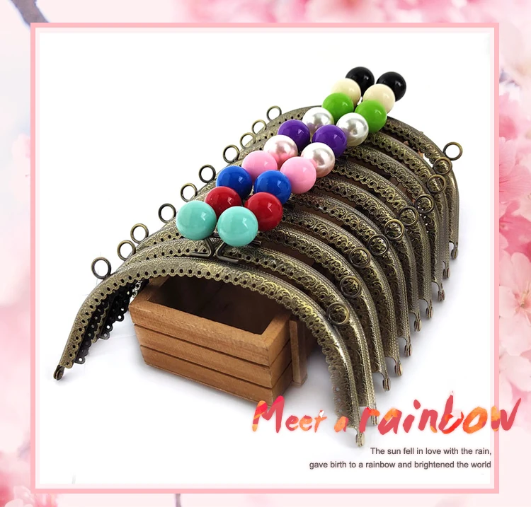5Pcs Deepeel 16.5cm Colored Bead Metal Bag Handle DIY Handmade Sewing Brackets Kiss Clasp Purse Frame Handles for Making Bags